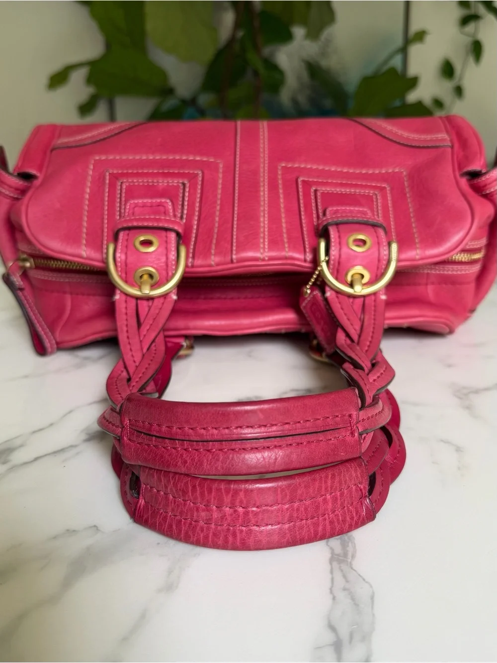 Coach Vintage Y2K Mia Pebbled Leather Satchel with Braided Handles 10048 Pink